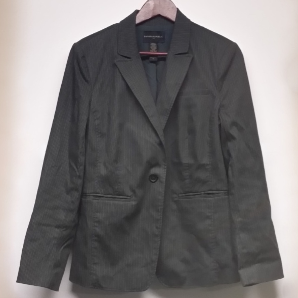 BANANA REPUBLIC Women Grey Pinstripe Stretch Jkt